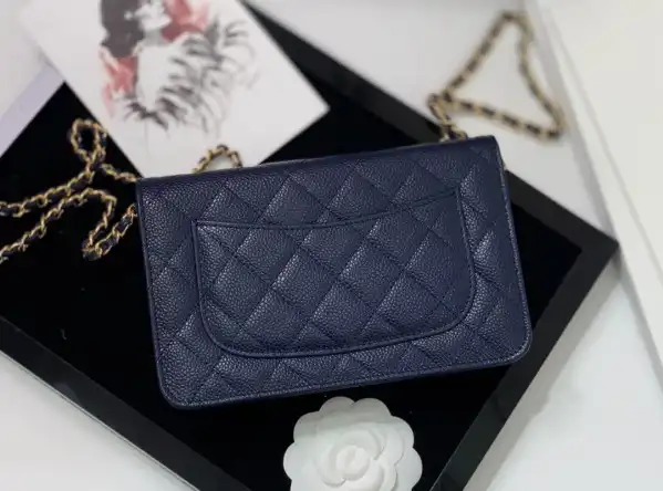 CHANEL CHAIN WALLET CAVIAR WITH GOLD HARDWARE