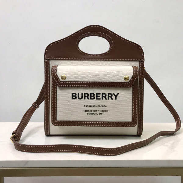 HOT SALE BURBERRY Mini Two-tone Canvas and Leather Pocket Bag