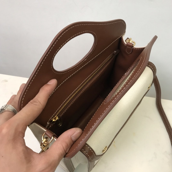 HOT SALE BURBERRY Mini Two-tone Canvas and Leather Pocket Bag