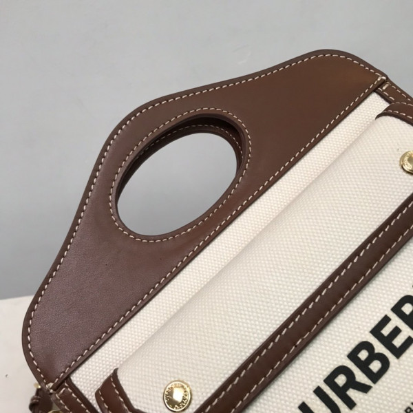 HOT SALE BURBERRY Mini Two-tone Canvas and Leather Pocket Bag