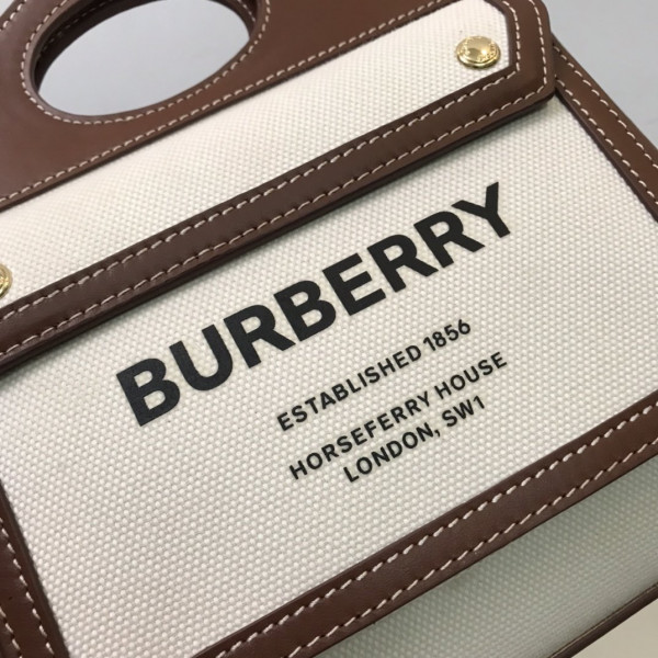 HOT SALE BURBERRY Mini Two-tone Canvas and Leather Pocket Bag