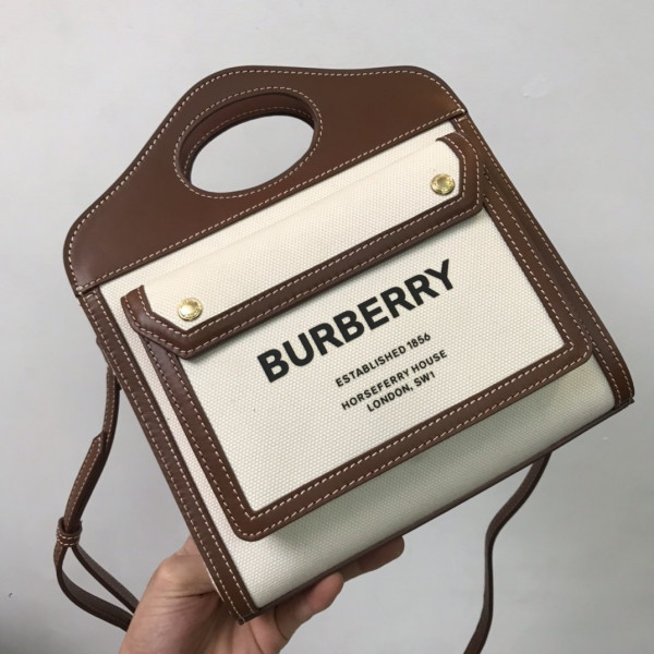 HOT SALE BURBERRY Mini Two-tone Canvas and Leather Pocket Bag