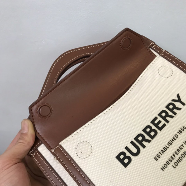 HOT SALE BURBERRY Mini Two-tone Canvas and Leather Pocket Bag