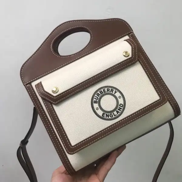 BURBERRY Mini Two-tone Canvas and Leather Pocket Bag