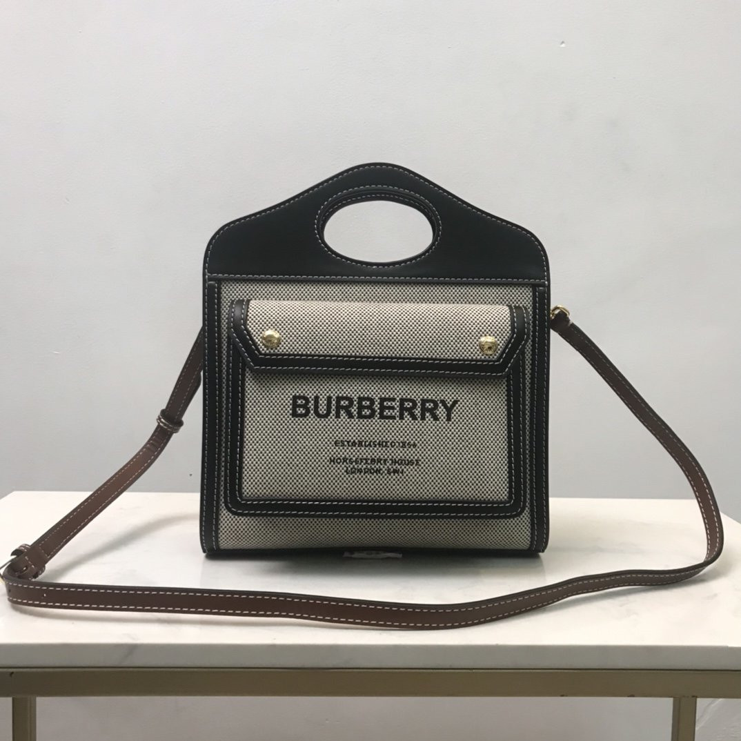 HOT SALE BURBERRY Mini Two-tone Canvas and Leather Pocket Bag