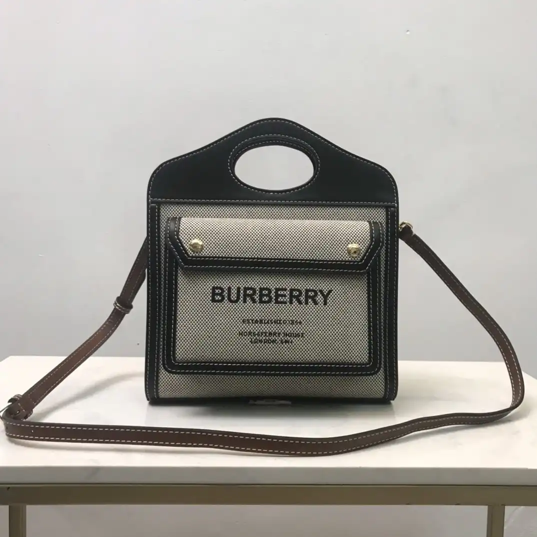 BURBERRY Mini Two-tone Canvas and Leather Pocket Bag