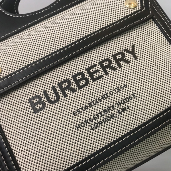 HOT SALE BURBERRY Mini Two-tone Canvas and Leather Pocket Bag