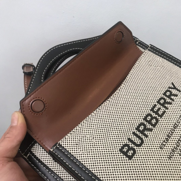 HOT SALE BURBERRY Mini Two-tone Canvas and Leather Pocket Bag