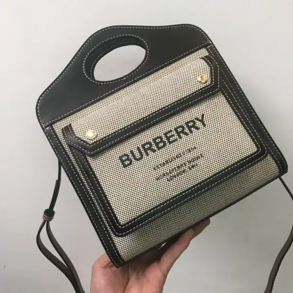 BURBERRY Mini Two-tone Canvas and Leather Pocket Bag