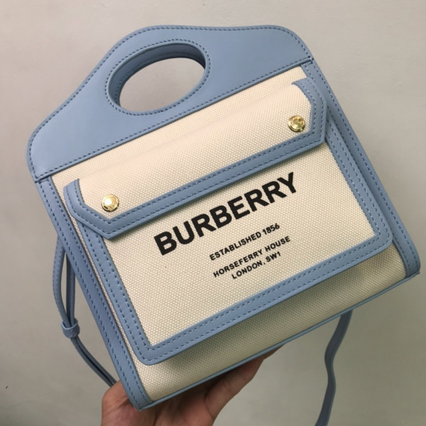 HOT SALE BURBERRY Mini Two-tone Canvas and Leather Pocket Bag