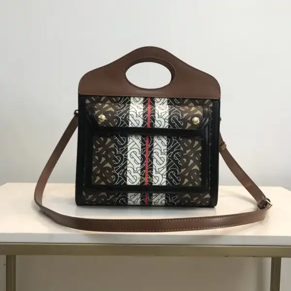 BURBERRY Mini Two-tone Canvas and Leather Pocket Bag