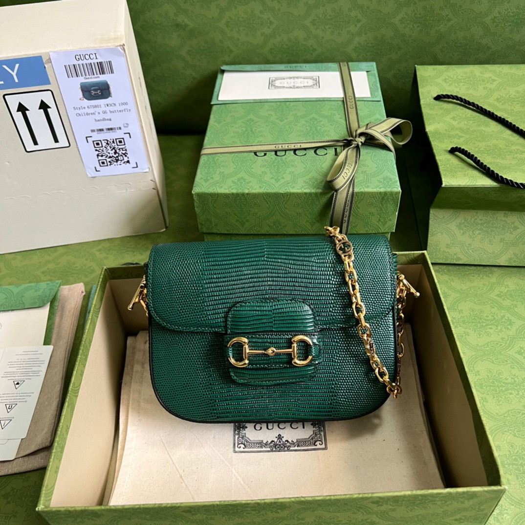 HOT SALE Gucci Horsebit 1955 lizard mini bag