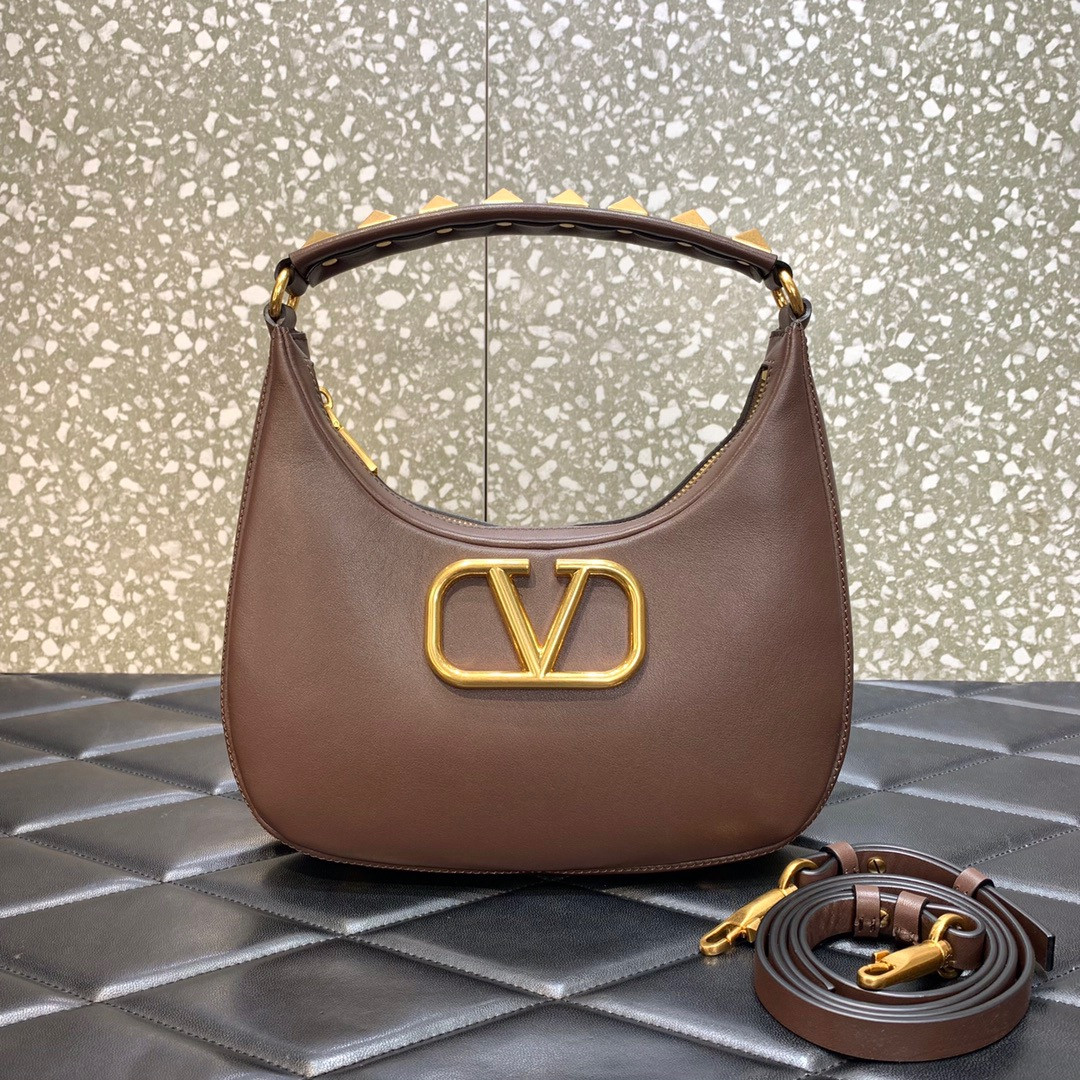 HOT SALE VALENTINO STUD SIGN CALFSKIN HOBO BAG