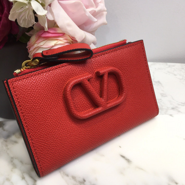 HOT SALE VALENTINO VSLING GRAINY CALFSKIN CARDHOLDER WITH ZIPPER