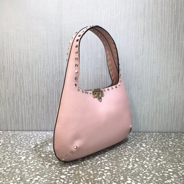 HOT SALE VALENTINO SMALL ROCKSTUD GRAINY CALFSKIN HOBO BAG