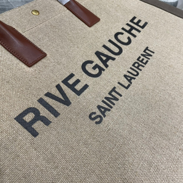 HOT SALE YSL RIVE GAUCHE TOTE BAG IN LINEN AND LEATHER