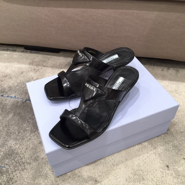 HOT SALE PRADA Brushed leather high-heeled thong sandals