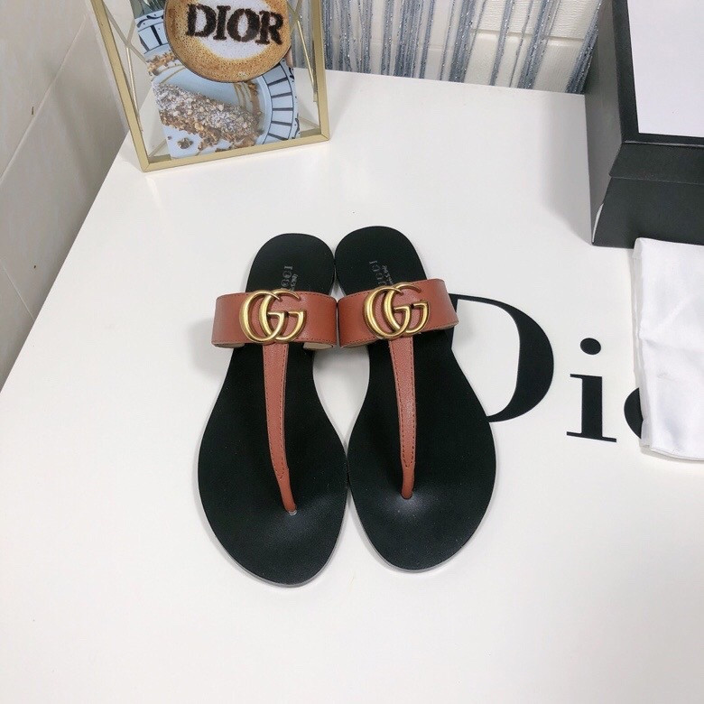 HOT SALE GUCCI Leather thong sandal with Double G