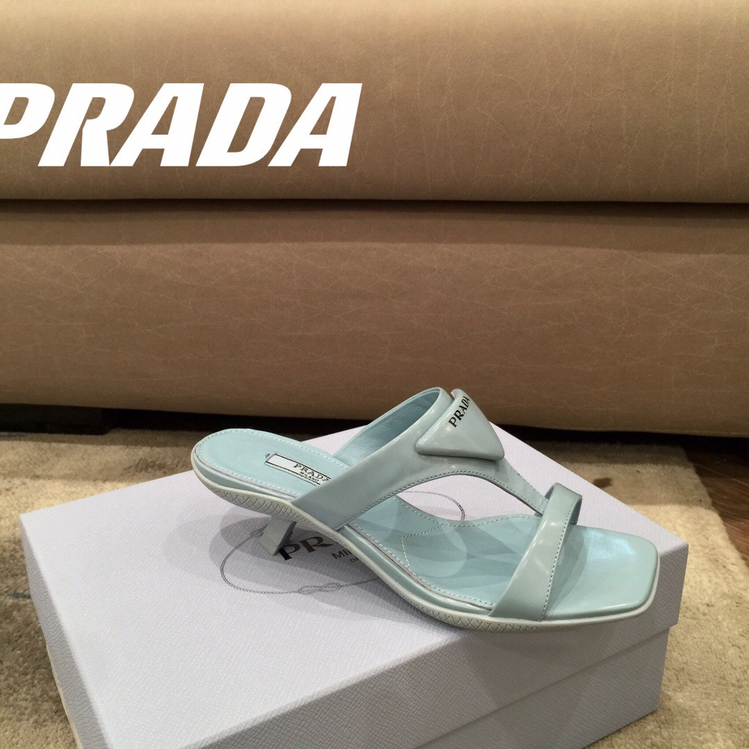 HOT SALE PRADA Brushed leather high-heeled thong sandals