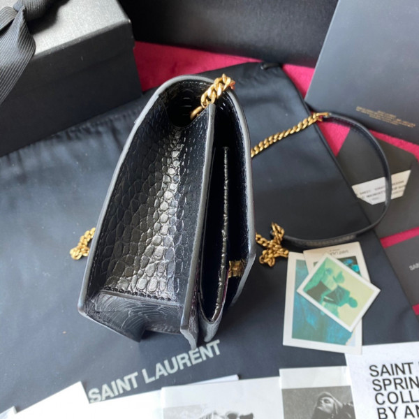 HOT SALE YSL SUNSET IN CROCODILE-EMBOSSED SHINY LEATHER