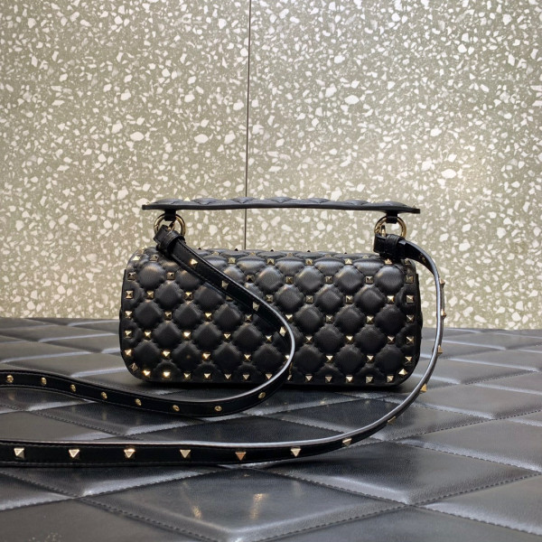 HOT SALE VALENTINO ROCKSTUD SPIKE SHOULDER BAG IN CRACKLE-EFFECT METALLIC