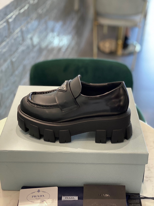 HOT SALE PRADA Brushed leather Monolith loafers