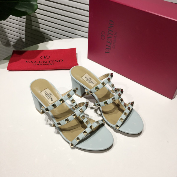 VALENTINO ROCKSTUD CALFSKIN LEATHER SLIDE SANDAL