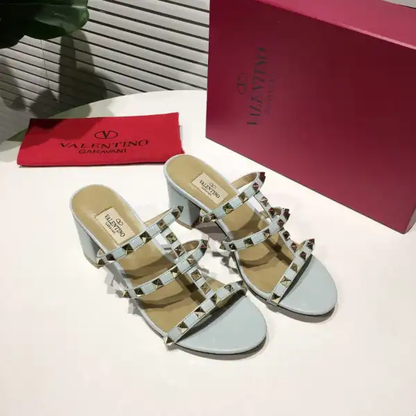 VALENTINO ROCKSTUD CALFSKIN LEATHER SLIDE SANDAL