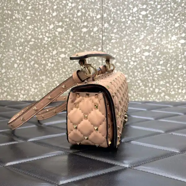 VALENTINO ROCKSTUD SPIKE SHOULDER BAG IN CRACKLE-EFFECT METALLIC