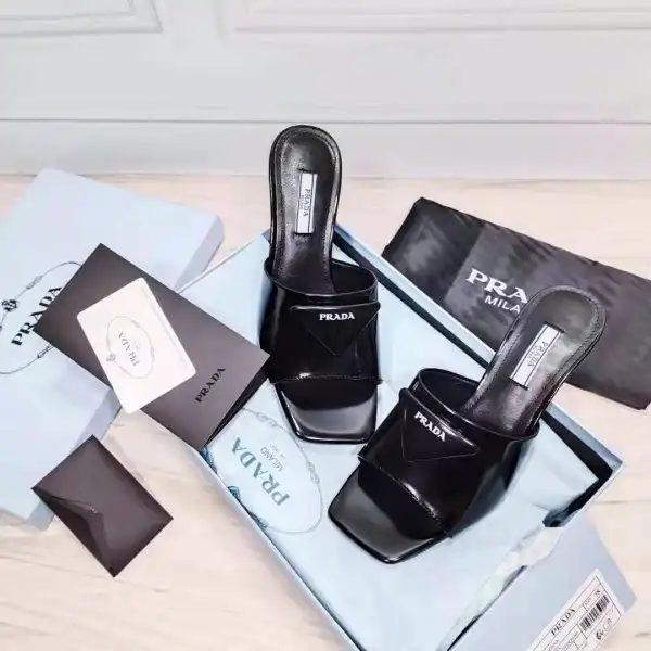 PRADA Brushed leather mid-heeled slides