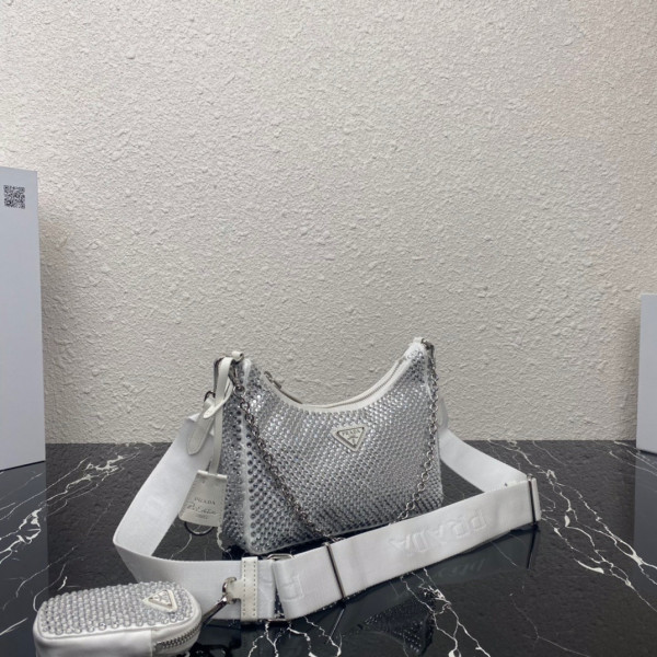 HOT SALE Prada Re-Edition 2005 satin bag with crystals