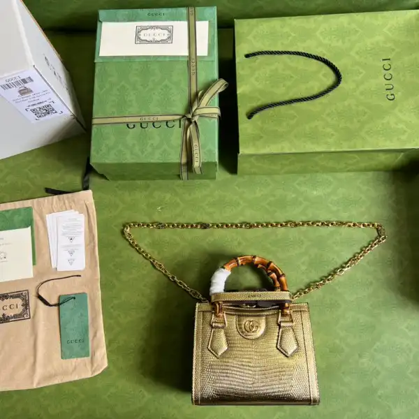 First bag ru Gucci Diana lizard mini bag