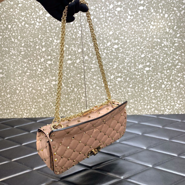 HOT SALE VALENTINO ROCKSTUD SPIKE SHOULDER BAG IN CRACKLE-EFFECT METALLIC