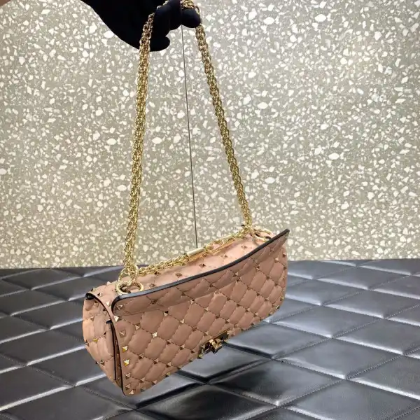 VALENTINO ROCKSTUD SPIKE SHOULDER BAG IN CRACKLE-EFFECT METALLIC