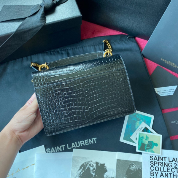 HOT SALE YSL SUNSET IN CROCODILE-EMBOSSED SHINY LEATHER