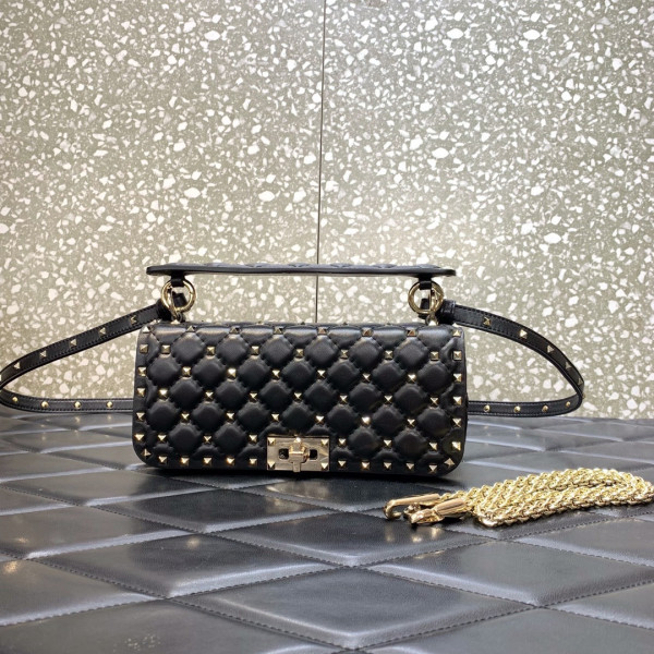 HOT SALE VALENTINO ROCKSTUD SPIKE SHOULDER BAG IN CRACKLE-EFFECT METALLIC