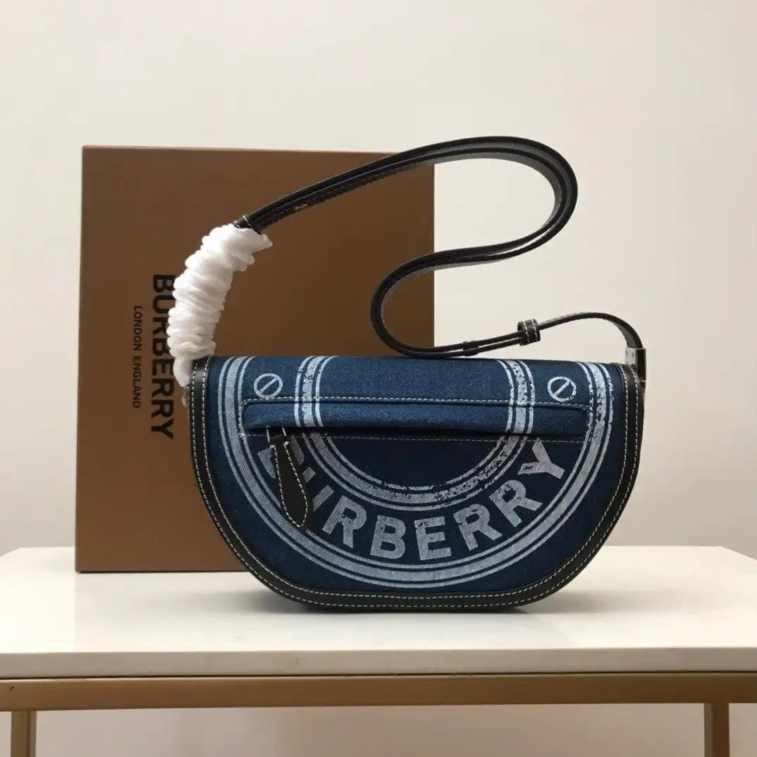 First bag ru BURBERRY Small Logo Graphic Denim and Leather Olympia Bag