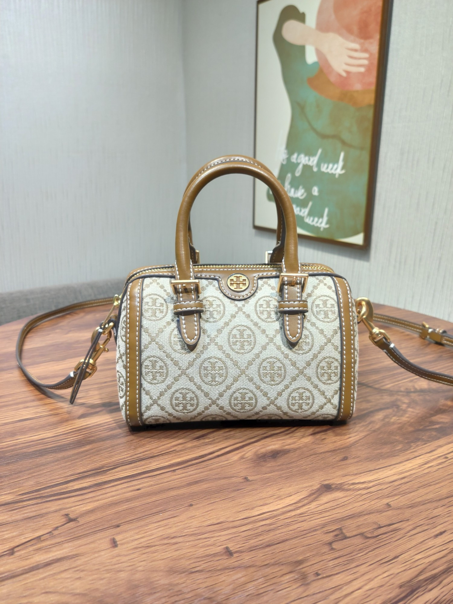 HOT SALE TORY BURCH T MONOGRAM Mini jacquard wine barrel bag