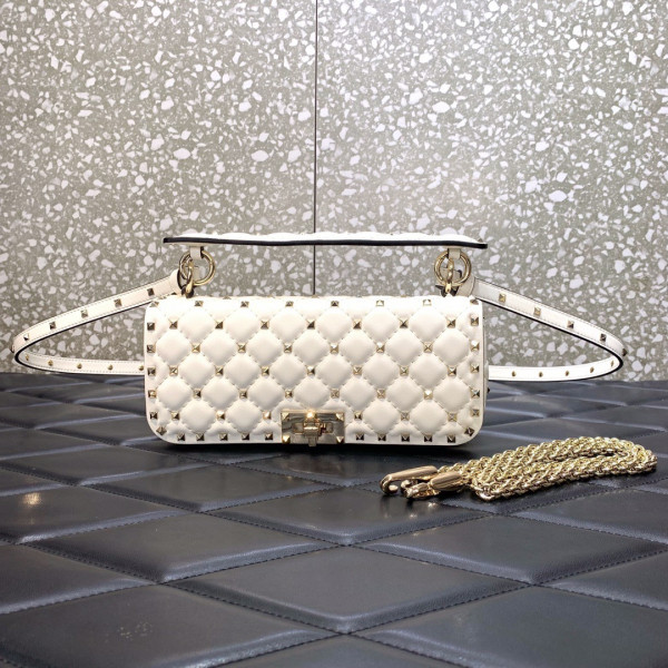 HOT SALE VALENTINO ROCKSTUD SPIKE SHOULDER BAG IN CRACKLE-EFFECT METALLIC