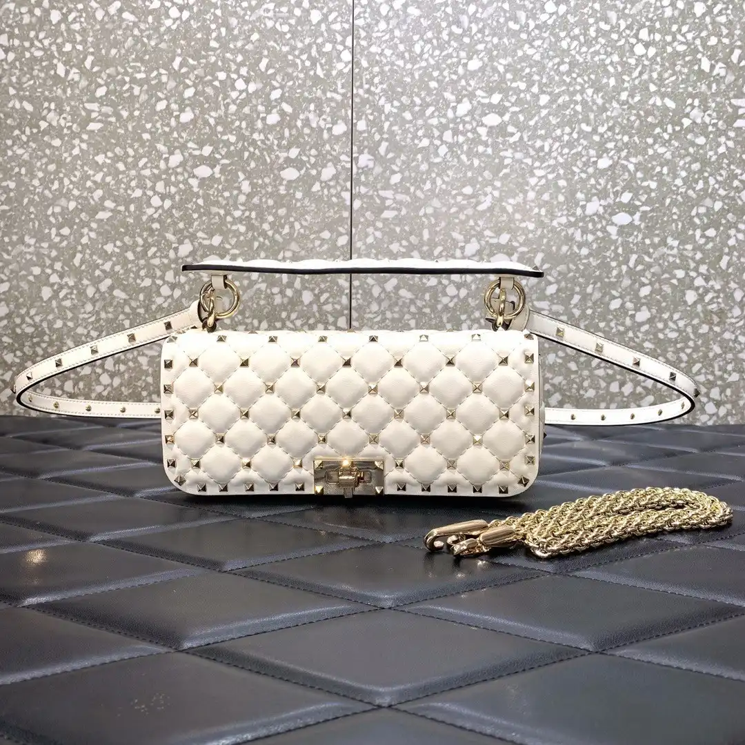 VALENTINO ROCKSTUD SPIKE SHOULDER BAG IN CRACKLE-EFFECT METALLIC