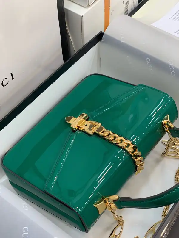 GUCCI Sylvie 1969 PATENT LEATHER MINI TOP HANDLE BAG