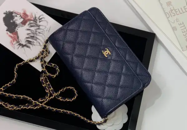 CHANEL CHAIN WALLET CAVIAR WITH GOLD HARDWARE