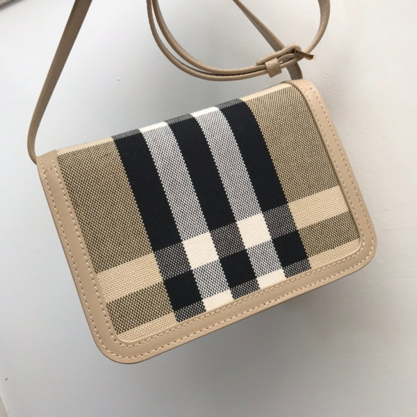 HOT SALE BURBERRY Medium Check Canvas and Leather TB Bag