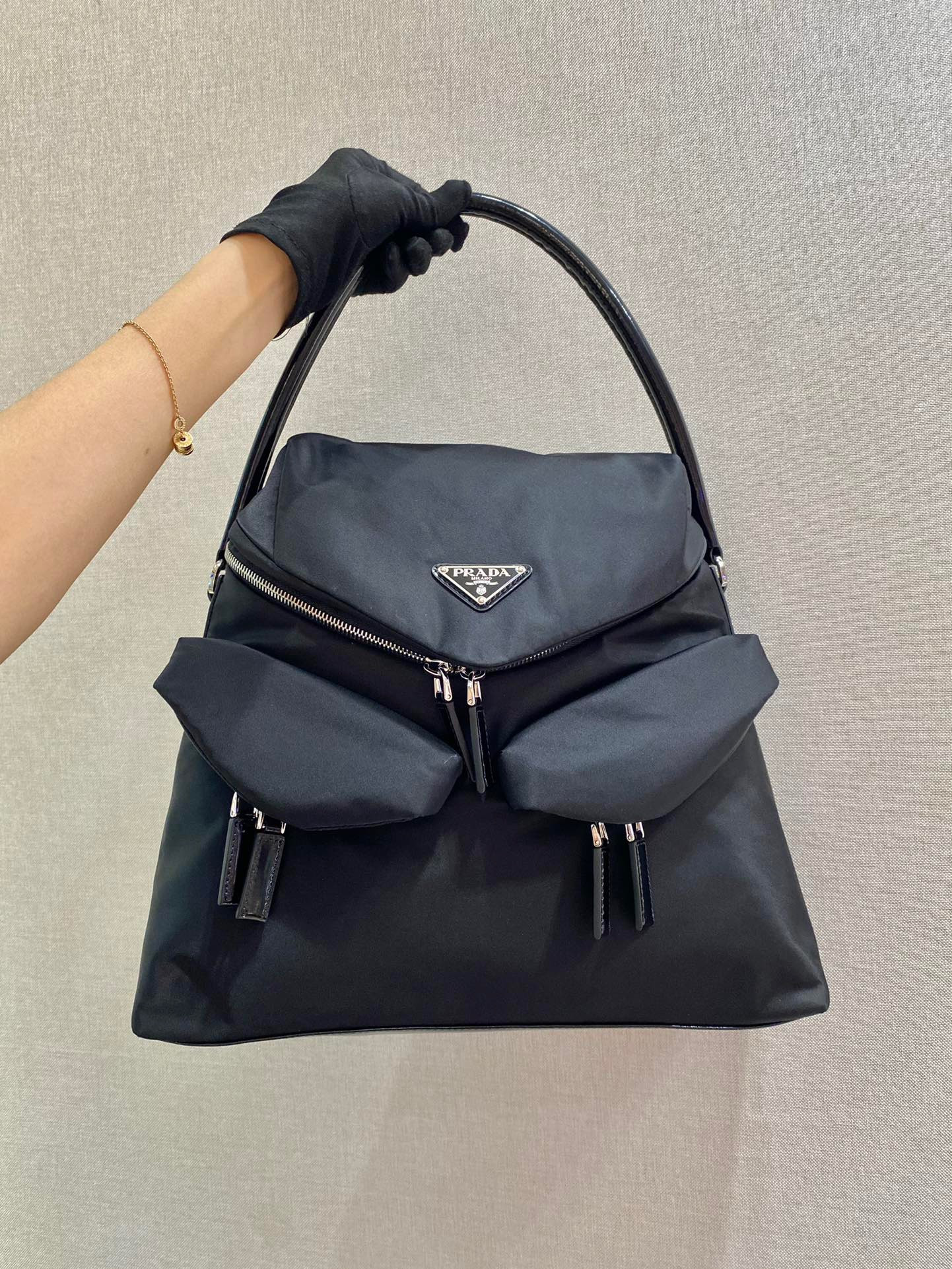 HOT SALE PRADA Signaux nylon and leather hobo bag