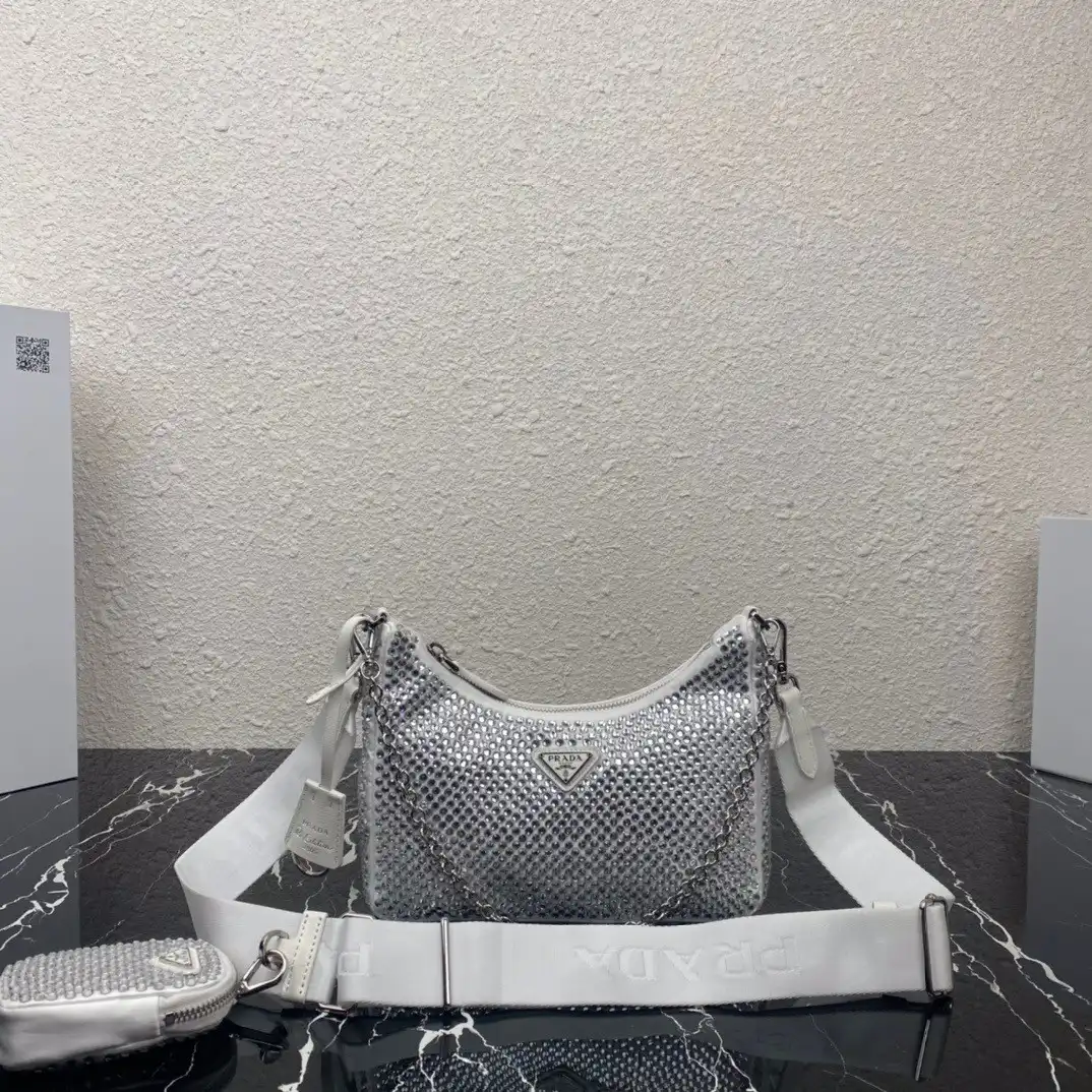 Prada Re-Edition 2005 satin bag with crystals