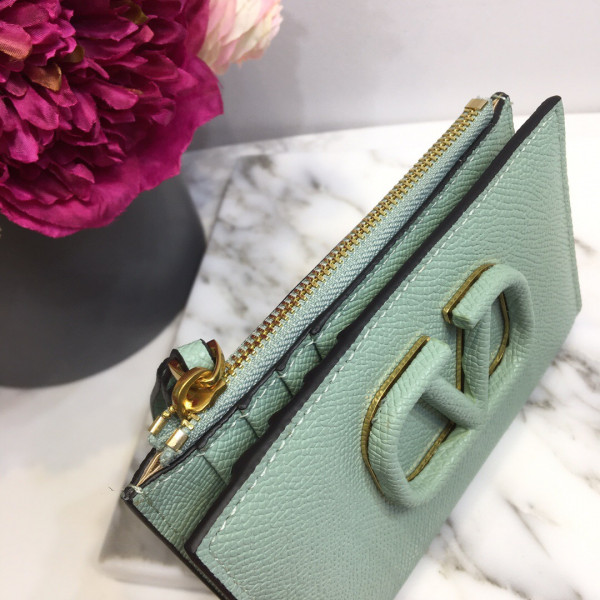 HOT SALE VALENTINO VSLING GRAINY CALFSKIN CARDHOLDER WITH ZIPPER