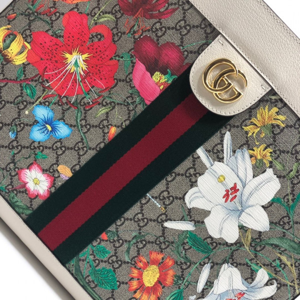 HOT SALE GUCCI GG Supreme Monogram Flora Web Large Ophidia Tote