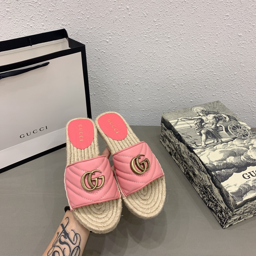 HOT SALE GUCCI Leather espadrille sandal