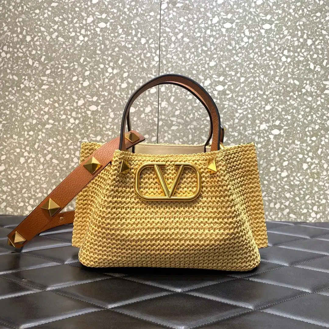 First Bag Ru VALENTINO SMALL STRAW SUMMER TOTE