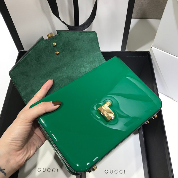 HOT SALE GUCCI Sylvie 1969 patent leather mini top handle bag